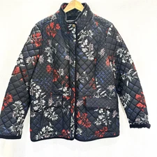 Joules Womens Newdale Quilted Jacket Size 16 Barn Coat Mayflower Print Blue