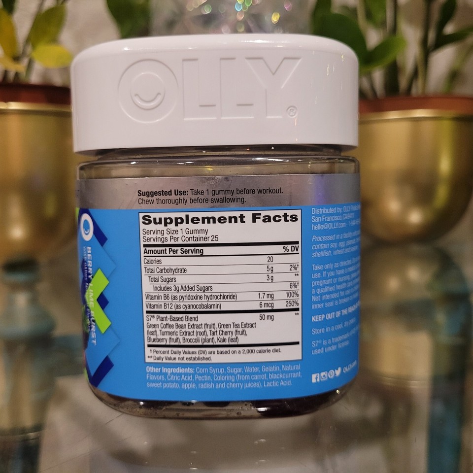 OLLY PreGame Workout Energize Fuel B12 B6 S7 Plant Based Energy VEGAN