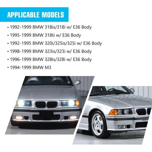 Par de luces antiniebla de conducción lente de vidrio amarillo H1 para 92-99 BMW Serie 3 E36/M3 - Imagen 9 de 9