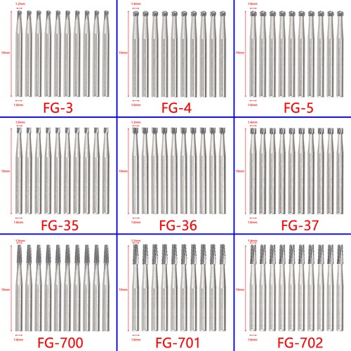 10pcs/pack Dental High Fast Speed Handpiece Tungsten Carbide FG Burs Drills