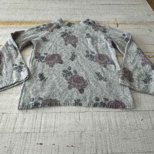 Lucky Brand Floral Sweater size Large Light Grey Wool Blend Bell Sleeves - Picture 9 of 10