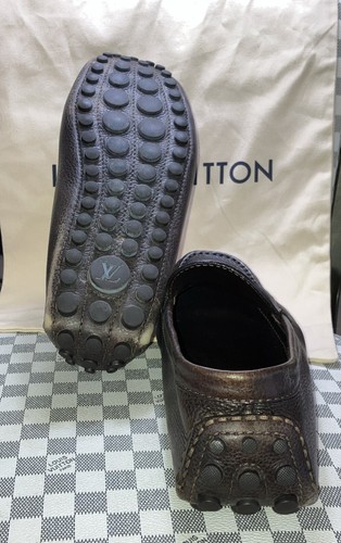 Authen Louis Vuitton Brown Leather Drivers Logo Bow Slip On Loafers Size 8.5 M. - Picture 10 of 14