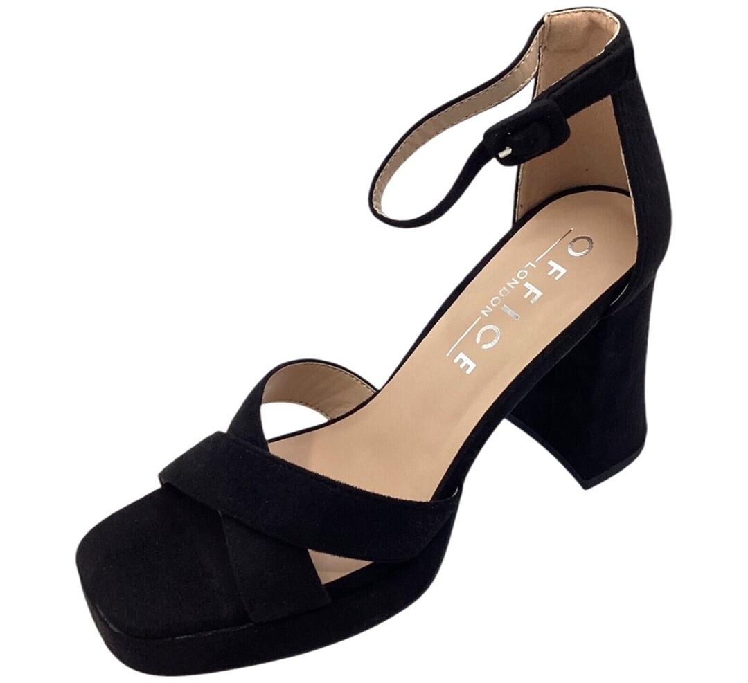 WOMENS OFFICE LONDON UK BLACK STRAPPY PLATFORM HIGH BLOCK HEEL