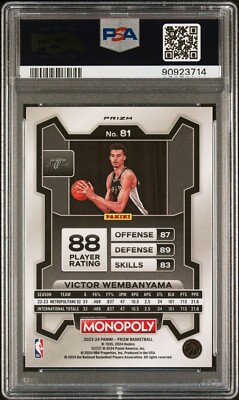 2023 Victor Wembanyama RC Prizm Monopoly Free Parking #81 PSA 10