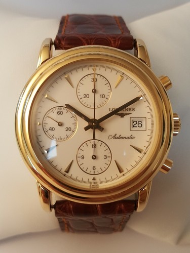 Longines Cronografo Automatico Oro 18kt Cinturino in Pelle | eBay