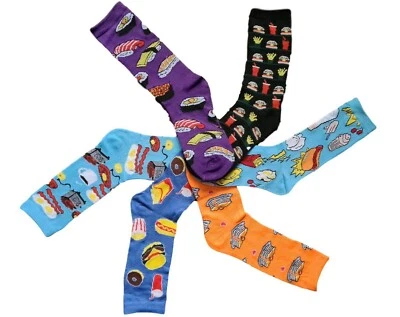 SOCKAHOLICS NEW GIRLS LADIES I LOVE FOOD BURGER BACON EGGS FRIES 6 PAIRS SOCKS 4-7 SHOE SIZE