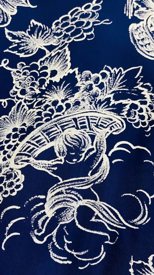 Vintage 1940s cherub novelty print dress, navy blue rayon cornucopia L XL plus - Изображение 2 из 4