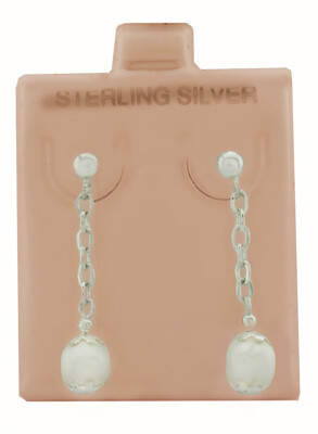 GENUINE 7 mm PEARLS CHAIN DANGLING EARRINGS .925 Silver ** NEW WITH TAG **