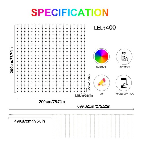 RGB DIY Smart App Programmable Hanging Fairy lamp 400 LED Curtain String Light - Picture 13 of 16