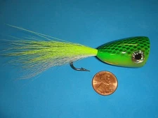 BIG GAME FLY FISHING FLIES - Chartreuse BUCKTAIL POPPER Size 4/0 (3 pcs.)