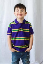 Mardi Gras Kids Unisex Purple Polo Shirt With Green and Gold Stripes