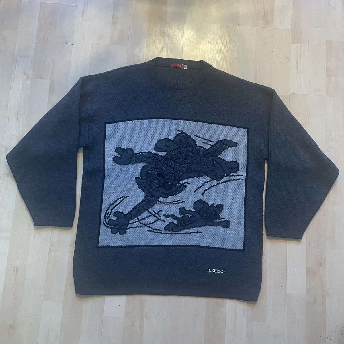 Iceberg Tom and Jerry Knit Pullover Sweater 90s Rare Italy XL Cartoon Vintage
