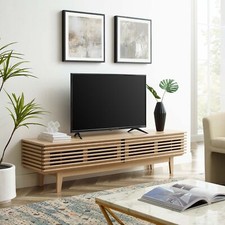 Modway Render 71" Mid-Century Modern Low Profile TV Stand in Oak