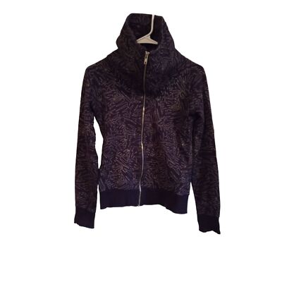 H&M Divided Purple with White Scribble Print Cowl Neck Zip Up Jacket
