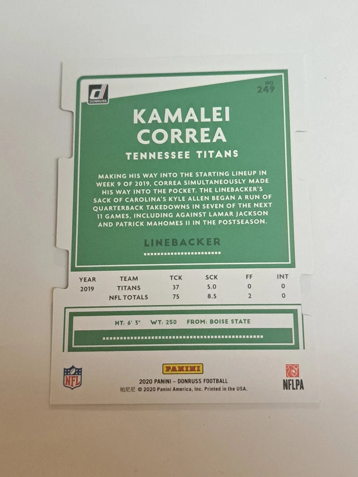 2020 Panini Donruss Press Proof Gold Die-Cut #/25 Kamalei Correa Titans  - Image 2 of 4