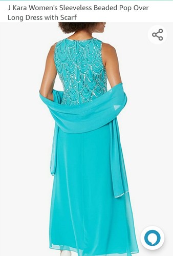 J Kara Women's Sleeveless Beaded Pop Over Long Dress with Scarf 14W - Picture 4 of 4