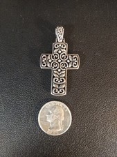 9.4 Grams 2"  1.25" 925 Sterling Silver Filigree Cross Charm Pendant