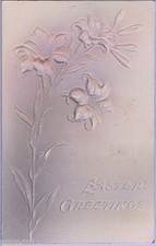 Easter Greeting, Beautiful Heavily Embossed Pastel Tinted Lillies Post Card