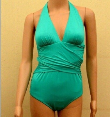 M&S Secret Slimming  grüner Neckholder-Badeanzug mit gekreuzter Taille Gr. UK 10