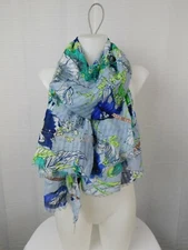 Steve Madden Illustrated Floral Print Oversize Wrap-Scarf - Blue Multi #4867