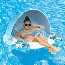 Inflatable Pool Float for Adults Pool Float with Canopy, Cup Holder Pool Chair