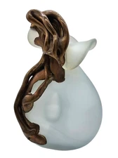 Filip Ravert Vase Satin Light Blue tint Frost Art Glass Bronze Copper Overlay