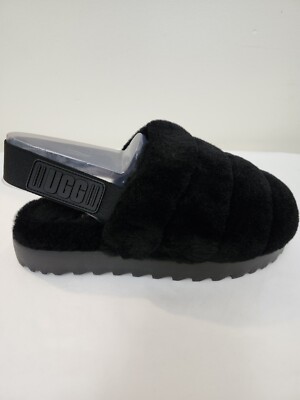 Womens UGG Black Super Fluff Slippers NIB Size 7