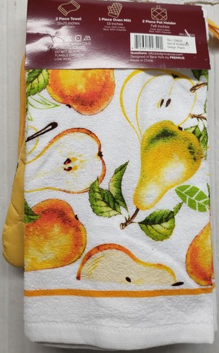 5 pc Kitchen Set: 2 Jumbo Pot Holders, 1 Oven Mitt & 2 Towels, PEARS, Premius - Picture 10 of 17