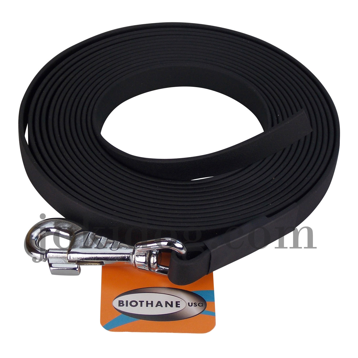 Longe plate Biothane Jokidog noire 16 mm 10 m pour éducation canine