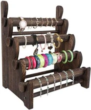 Wooden 4 Tier Bracelet bangle Jewelry Holder Stand Display organizer Brown