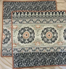 Two (2) Pottery Barn EURO Pillow Shams Navy Gray Orange White Medallion 26”x26”