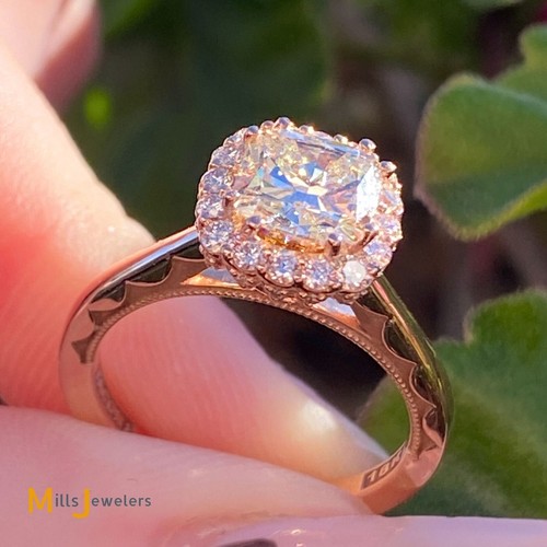 Tacori 18K Rose Gold 1.46ctw GIA-CERTIFIED Diamond Halo Engagement Ring Sz 5.25 - 第 1/15 張圖片