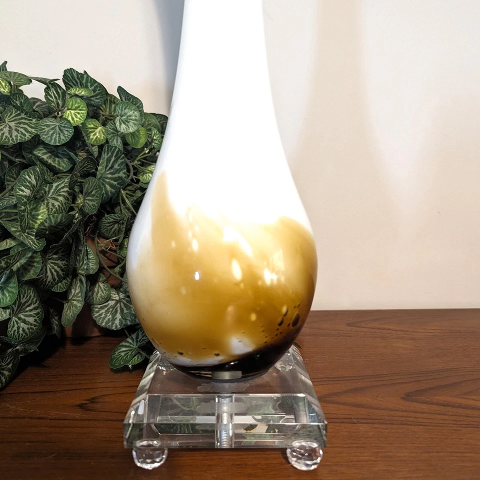 Jarrón MCM Mid Century moderno de vidrio oscilante LÁMPARA 19" ámbar a blanco pies de cristal Foto 3 de 4