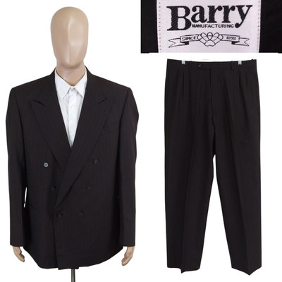 Vintage Barry Two Piece Double Breasted Stripe Purple Brown Suit 44L Pants 36X31
