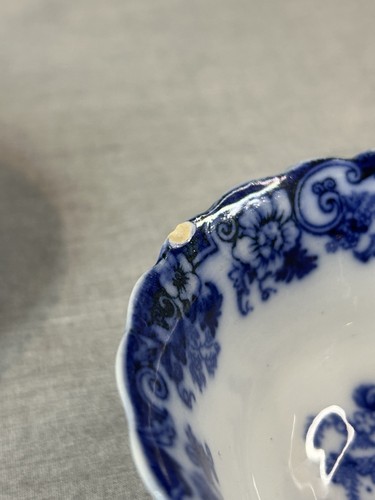 ANTIQUE 19th Century Teacup Saucer Royal Cauldon Flow Blue White English Floral - Picture 13 of 21