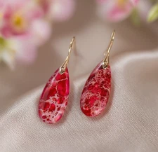 Natural Red Sea Sediment Jasper Teardrop Earrings - Handmade Healing Jewelry