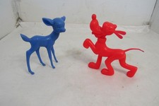 Vintage Lot of 2 Louis Marx Plastic Disney Figures Red Pluto Blue Bambi 1970's