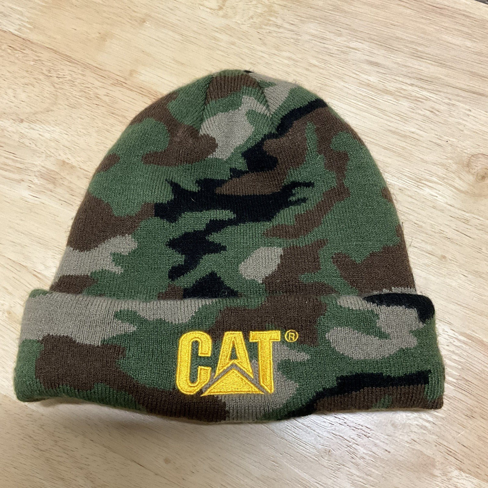 CAT Camo Beanie Knit Cap Hat Caterpillar OS Cuff Work Wear