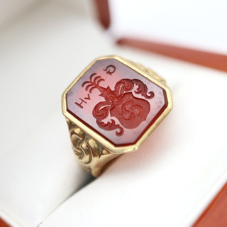Anillo de escudo de armas de nobleza histórica 585 oro Carneol "De Halter" talla 52 Ge. 5 5 g