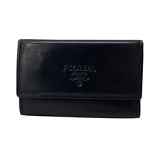 PRADA M25 6-ring key case compact logo leather black Width 6cm Height 9.5cm
