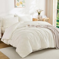 King Size Comforter Set 7 Pieces Ivory - Bed in a Bag King Boho Lightweight F...