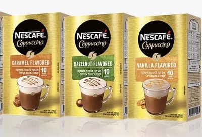 Nescafe Instant Cappuccino Hazelnut/Caramel/Vanilla Kosher 10 Sachets x 18g