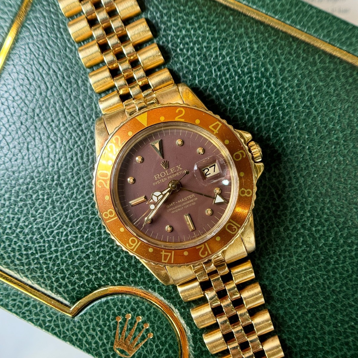 Rolex GMT Master 40 Brown Nipple 18k Yellow Gold Jubilee Root Beer