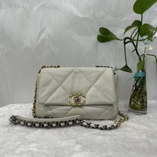 Authentic CHANEL 19 Flap Bag in cream Lambskin with Mixed Metal Hardware