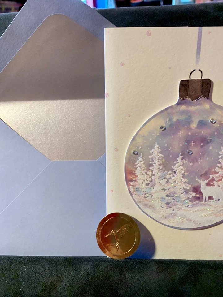 Set of 2! Papyrus Christmas Cards! Beautiful Purple Iridescent Ornament! - Image 2 of 4