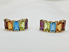14k yellow gold Multi-Gemstone Earrings Amethyst ,Topaz, Peridot