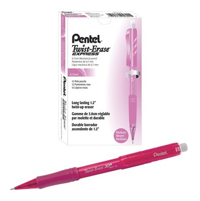 Pentel Twist-Erase Express Mechanical Pencil 0.7Mm Pink Barrel Of 12 Qe417P