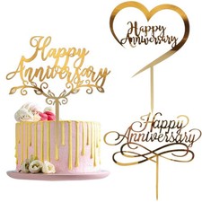 Set of 3 Pcs Happy- Anniversary Cake Topper Acrylic Wedding Anniversary Cake ...