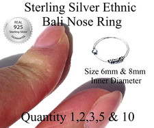Nose Ring Ethnic Bali Tribal Ring 6mm 8mm Oxide Sterling Silver Body Jewellery