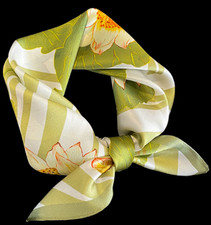 100 Silk 20" small square Scarf Women neckerchief Wrap floral green beige WY325